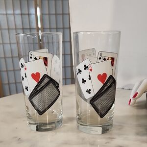 Vintage | MCM Playing Card Glass Set of 2 Full House